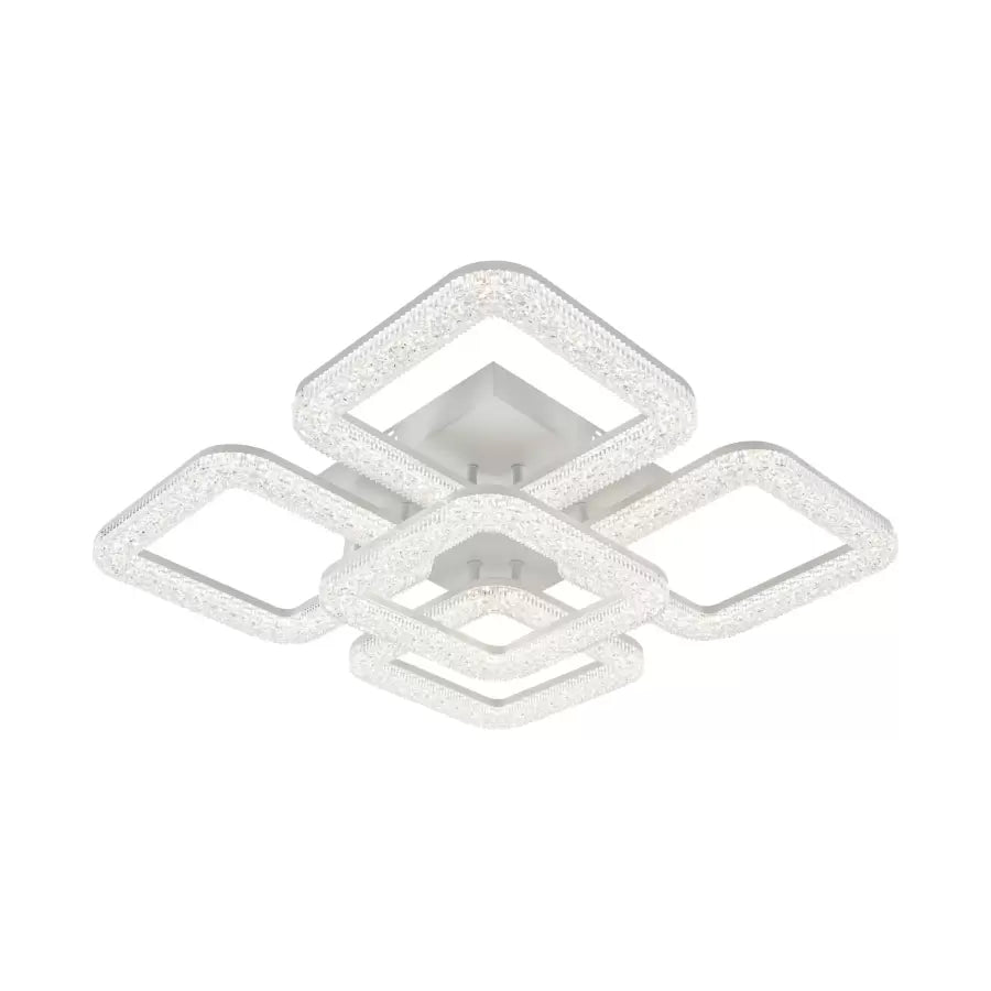 Lustra Led Cu Telecomanda Si Cristal Atlanta, 5 Patrate, Lumina Rece/Calda/Neutra, Dimabila - vivimall.ro
