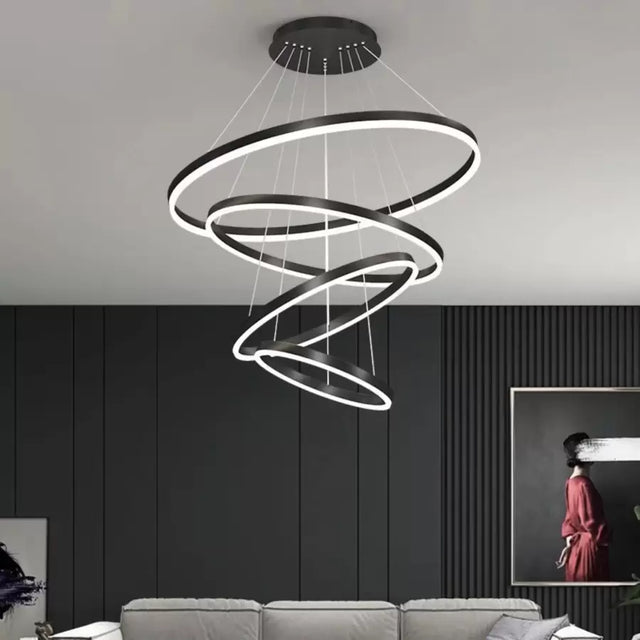 Lustra Led Suspendata Cu Telecomanda Azariah, 4 Cercuri, Lumina Rece/Calda/Neutra, Dimabila - vivimall.ro