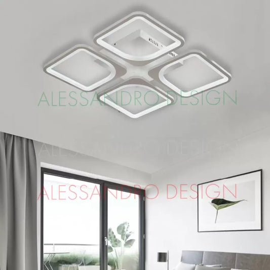 Lustra Led Cu Telecomanda Zoe, 4 Patrate, Lumina Rece/Calda/Neutra, Dimabila - vivimall.ro