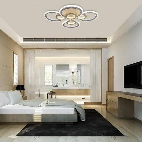 Lustra Led Cu Telecomanda Kade, 4 Cercuri, Lumina Rece/Calda/Neutra, Dimabila - vivimall.ro