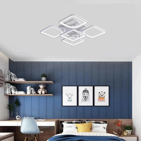 Lustra Led Cu Telecomanda Zoe, 5 Patrate, Lumina Rece/Calda/Neutra, Dimabila - vivimall.ro