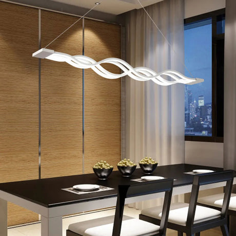 Lustra Led Suspendata Cu Telecomanda Wave , Liniara, Lumina Rece/Calda/Neutra, Dimabila, - vivimall.ro