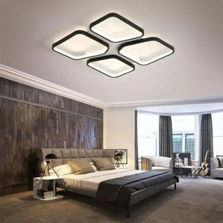 Lustra Led Cu Telecomanda Daiki, 4 Patrate, Lumina Rece/Calda/Neutra, Dimabila - vivimall.ro