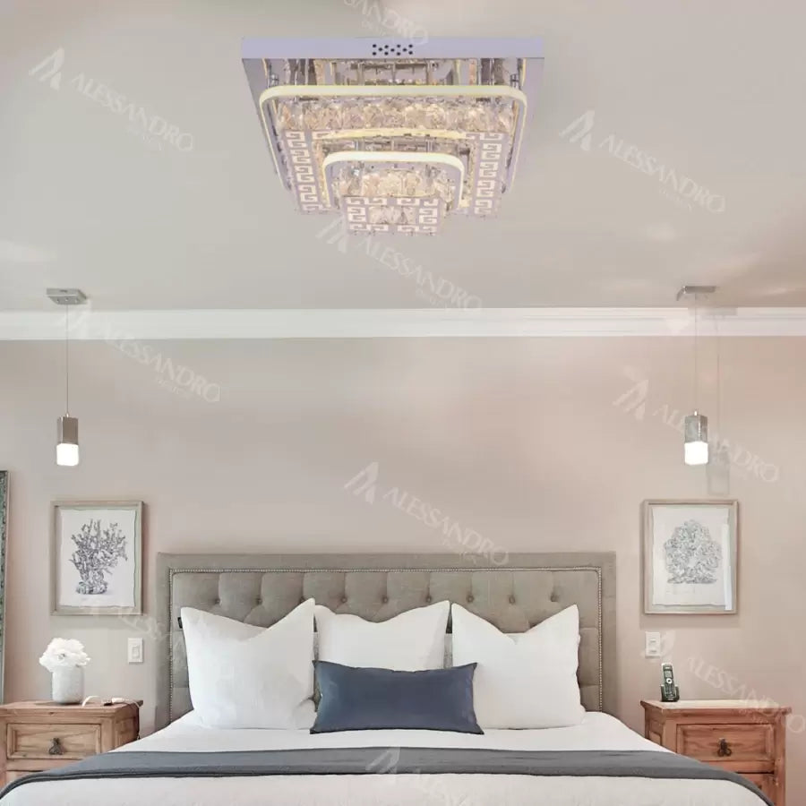 Lustra Led Cu Telecomanda Si Cristal Etan, Lumina Rece/Calda/Neutra, Dimabila - vivimall.ro