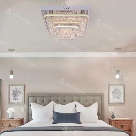 Lustra Led Cu Telecomanda Si Cristal Etan, Lumina Rece/Calda/Neutra, Dimabila - vivimall.ro