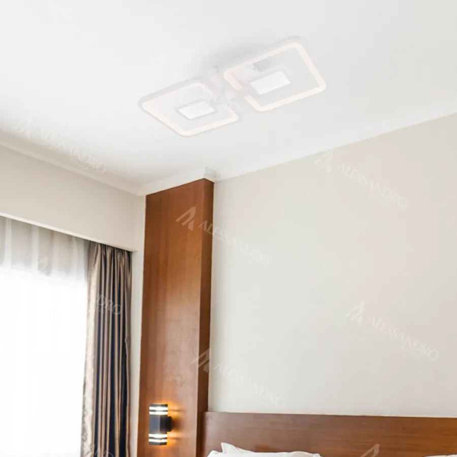 Lustra Led Cu Telecomanda Felix, 2 Patrate, Lumina Rece/Calda/Neutra, Dimabila - vivimall.ro