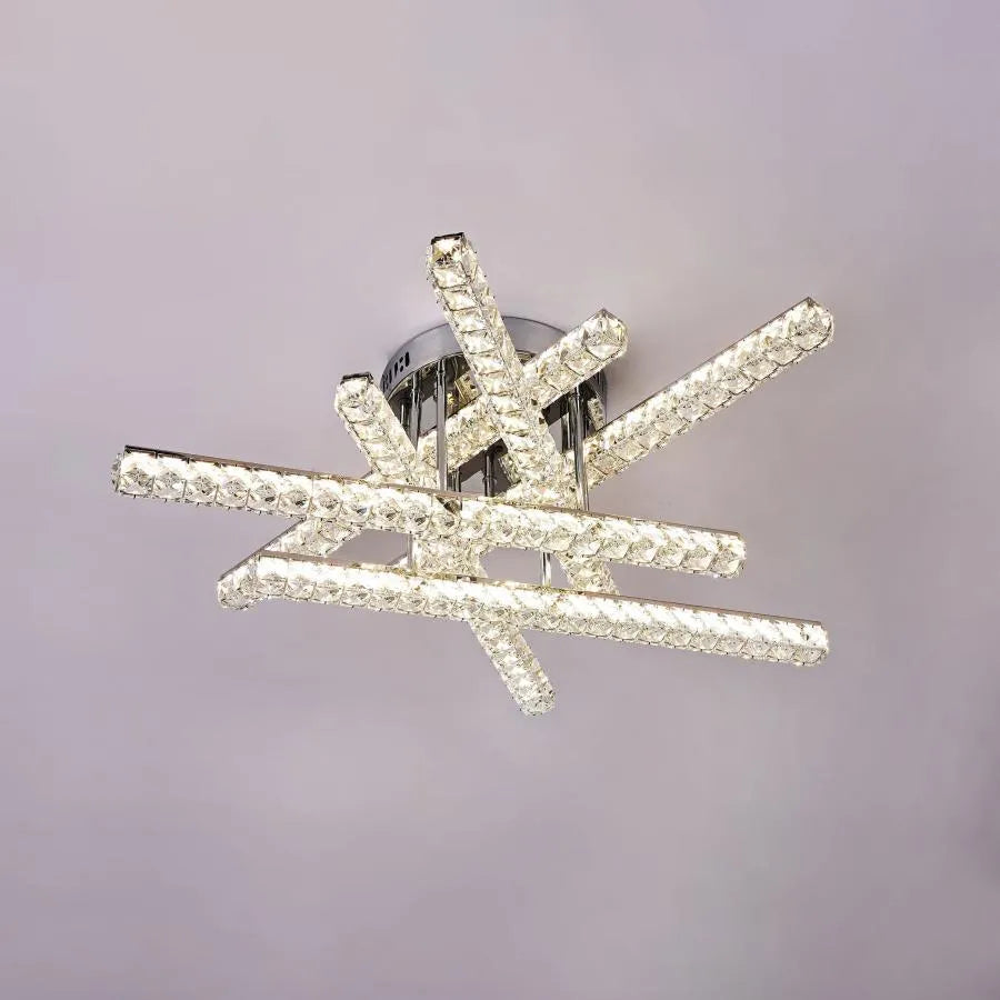 Lustra Led Cu Telecomanda Si Cristal Graciana, Liniara, Lumina Rece/Calda/Neutra, Dimabila - vivimall.ro