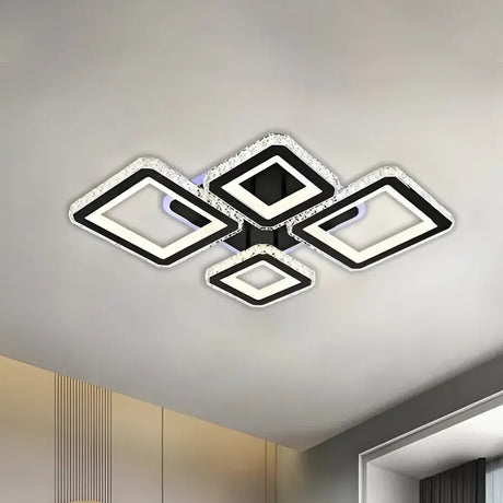Lustra Led Cu Telecomanda Si Cristal Quadris Rgb, 4 Patrate, Lumina Rece/Calda/Neutra, Dimabila - vivimall.ro