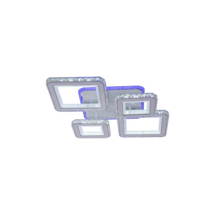 Lustra Led Cu Telecomanda Si Cristal Quadris Rgb, 4 Patrate, Lumina Rece/Calda/Neutra, Dimabila - vivimall.ro