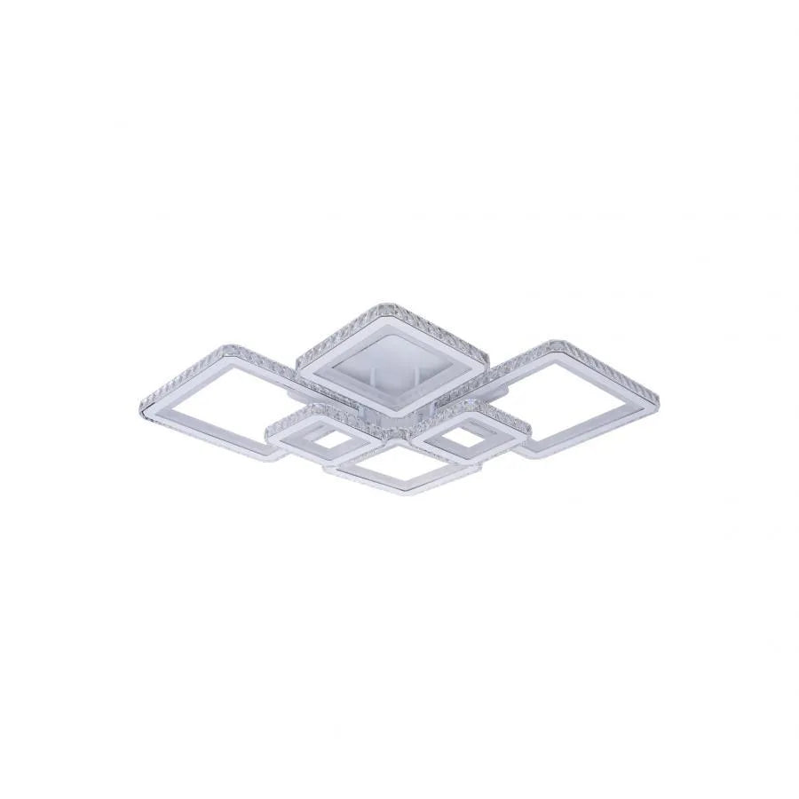 Lustra Led Cu Telecomanda Si Cristal Quadris Rgb, 6 Patrate, Lumina Rece/Calda/Neutra, Dimabila - vivimall.ro