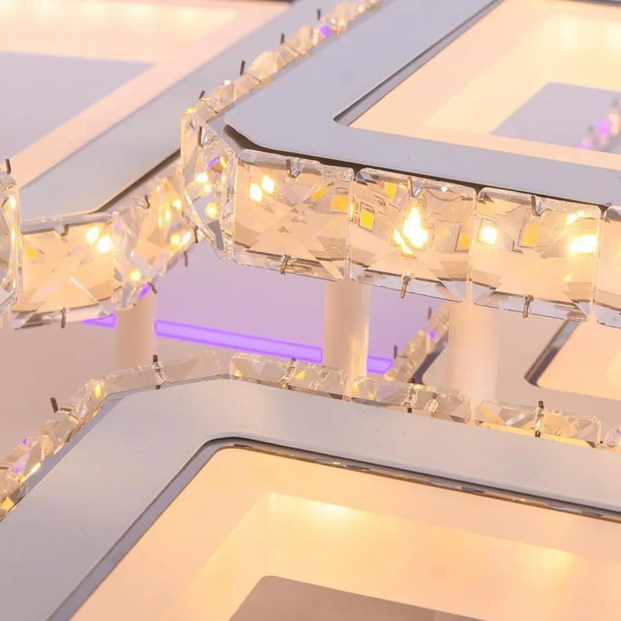 Lustra Led Cu Telecomanda Si Cristal Quadris Rgb, 6 Patrate, Lumina Rece/Calda/Neutra, Dimabila - vivimall.ro