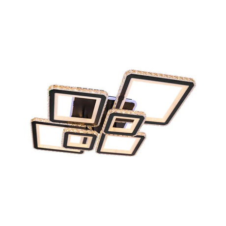 Lustra Led Cu Telecomanda Si Cristal Quadris Rgb, 6 Patrate, Lumina Rece/Calda/Neutra, Dimabila - vivimall.ro