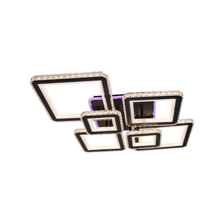 Lustra Led Cu Telecomanda Si Cristal Quadris Rgb, 6 Patrate, Lumina Rece/Calda/Neutra, Dimabila - vivimall.ro