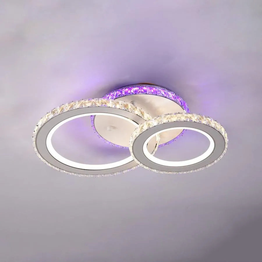 Lustra Led Cu Telecomanda Si Cristal Nova Rotonda Rgb, 2 Cercuri, Lumina Rece/Calda/Neutra, Dimabila - vivimall.ro