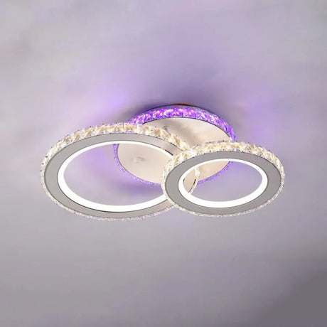 Lustra Led Cu Telecomanda Si Cristal Nova Rotonda Rgb, 2 Cercuri, Lumina Rece/Calda/Neutra, Dimabila - vivimall.ro