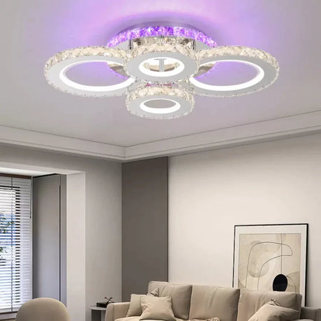 Lustra Led Cu Telecomanda Si Cristal Nova Rotonda Rgb, 4 Cercuri, Lumina Rece/Calda/Neutra - vivimall.ro