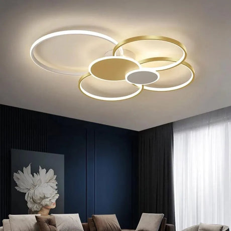 Lustra Led Cu Telecomanda Killian , 6 Cercuri, Lumina Rece/Calda/Neutra, Dimabila - vivimall.ro