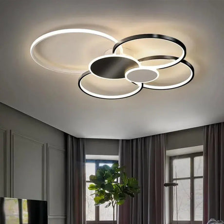 Lustra Led Cu Telecomanda Killian , 6 Cercuri, Lumina Rece/Calda/Neutra, Dimabila - vivimall.ro
