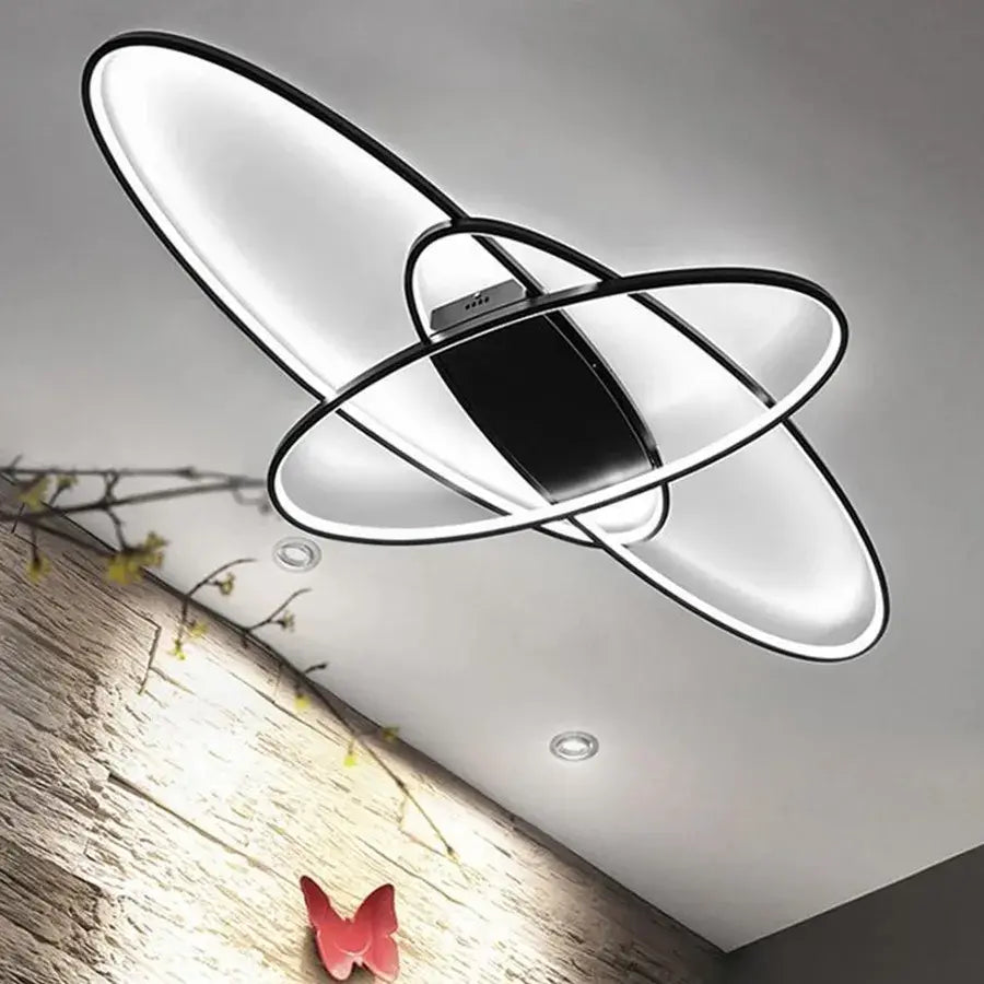 Lustra Led Cu Telecomanda Orbita, 3 Elemente, Ovala, Lumina Rece/Calda/Neutra, Dimabila - vivimall.ro