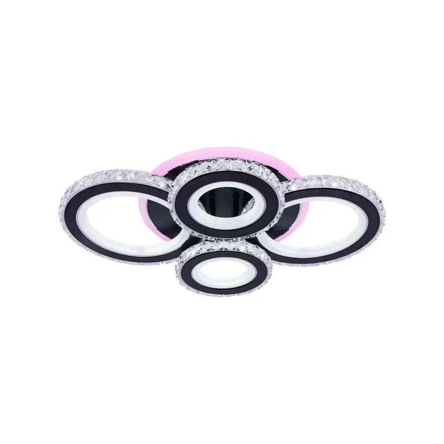 Lustra Led Cu Telecomanda Si Cristal Nova Rotonda Rgb, 4 Cercuri, Lumina Rece/Calda/Neutra, Dimabila - vivimall.ro