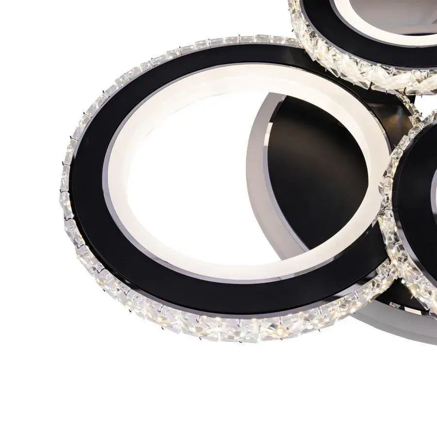 Lustra Led Cu Telecomanda Si Cristal Nova Rotonda Rgb, 4 Cercuri, Lumina Rece/Calda/Neutra, Dimabila - vivimall.ro