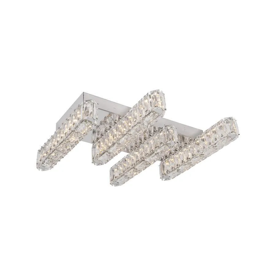 Lustra Led Cu Telecomanda Si Cristal Priscila, 4 Elemente, Liniara, Lumina Rece/Calda/Neutra, Dimabila - vivimall.ro