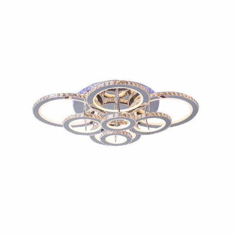Lustra Led Cu Telecomanda Si Cristal Lia Rgb, 8 Cercuri, Lumina Rece/Calda/Neutra, Dimabila - vivimall.ro