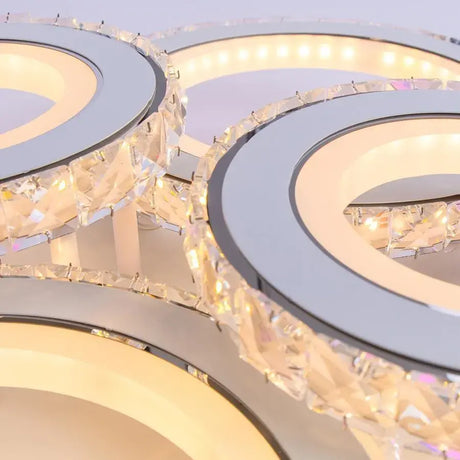 Lustra Led Cu Telecomanda Si Cristal Nova Rotonda Rgb, 4 Cercuri, Lumina Rece/Calda/Neutra, Dimabila - vivimall.ro