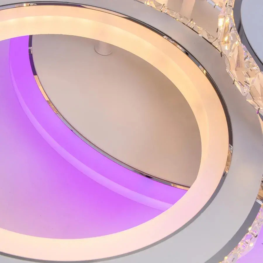 Lustra Led Cu Telecomanda Si Cristal Nova Rotonda Rgb, 4 Cercuri, Lumina Rece/Calda/Neutra, Dimabila - vivimall.ro