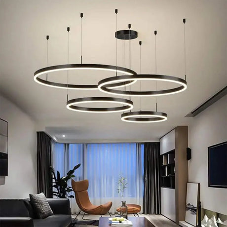 Lustra Led Suspendata Cu Telecomanda Adelaida, 4 Cercuri, Lumina Rece/Calda/Neutra, Dimabila - vivimall.ro
