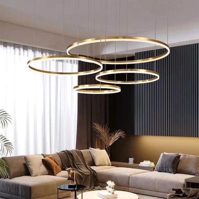 Lustra Led Suspendata Cu Telecomanda Adelaida, 4 Cercuri, Lumina Rece/Calda/Neutra, Dimabila, Lucios - vivimall.ro