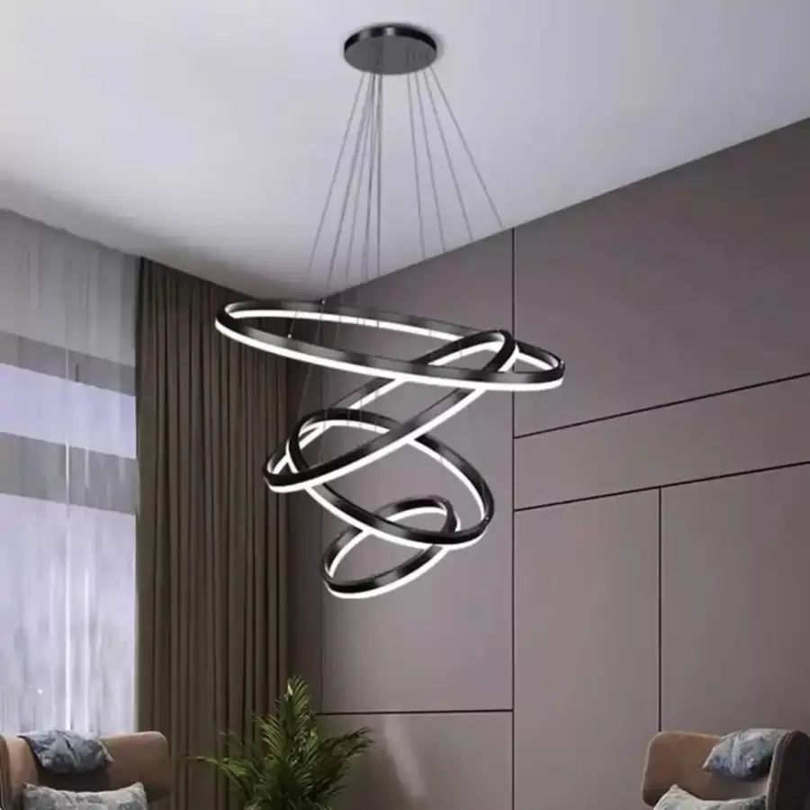 Lustra Led Suspendata Cu Telecomanda Azariah, 4 Cercuri, Lumina Rece/Calda/Neutra, Dimabila - vivimall.ro