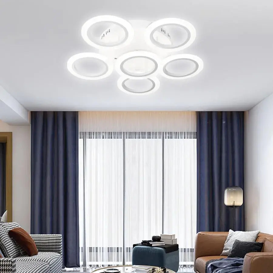 Lustra Led Cu Telecomanda Boeme, 6 Cercuri, Lumina Rece/Calda/Neutra, Dimabila - vivimall.ro