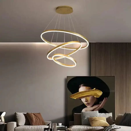 Lustra Led Suspendata Cu Telecomanda Elizabeth, 3 Cercuri, Lumina Rece/Calda/Neutra, Dimabila, Lucios - vivimall.ro