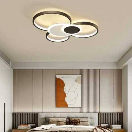 Lustra Led Cu Telecomanda Kian, 5 Cercuri, Lumina Rece/Calda/Neutra, Dimabila - vivimall.ro