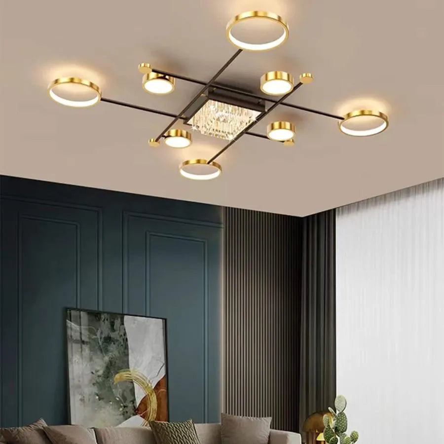 Lustra Led Cu Telecomanda Si Cristal Misel , 9 Elemente, Lumina Rece/Calda/Neutra, Dimabila - vivimall.ro
