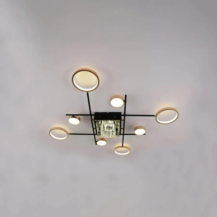 Lustra Led Cu Telecomanda Si Cristal Misel , 9 Elemente, Lumina Rece/Calda/Neutra, Dimabila - vivimall.ro