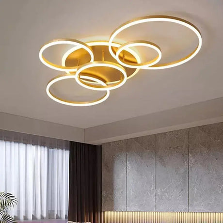 Lustra Led Cu Telecomanda Lyra, 5 Cercuri, Lumina Rece/Calda/Neutra, Dimabila - vivimall.ro