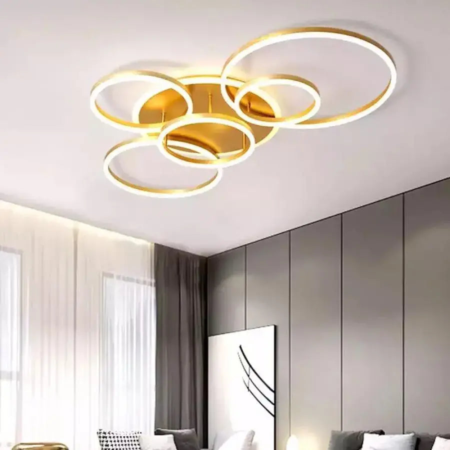 Lustra Led Cu Telecomanda Lyra, 5 Cercuri, Lumina Rece/Calda/Neutra, Dimabila - vivimall.ro