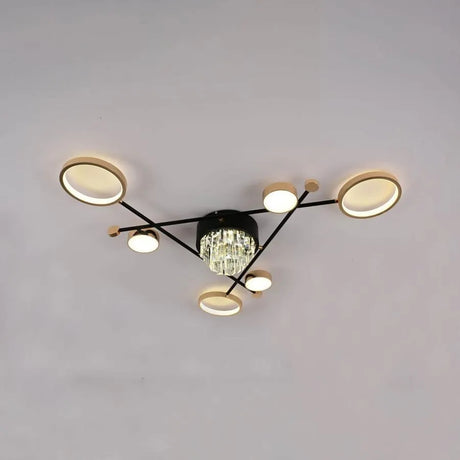 Lustra Led Cu Telecomanda Si Cristal Misel, 7 Elemente, Lumina Rece/Calda/Neutra, Dimabila - vivimall.ro