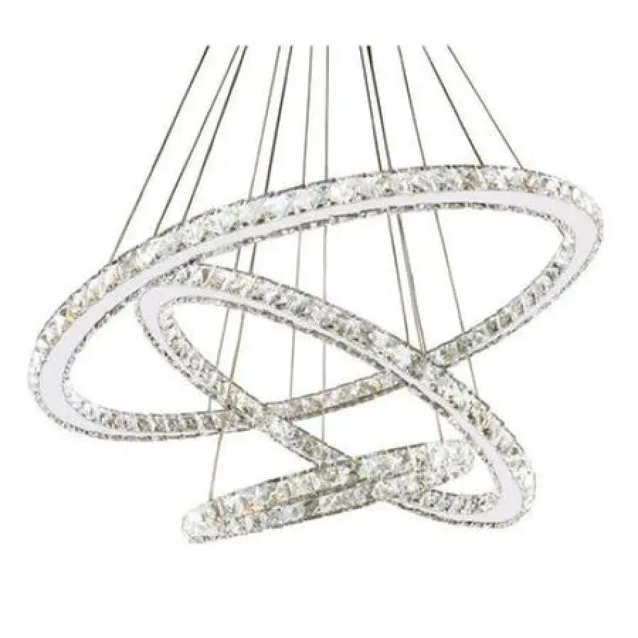Lustra Led Suspendata Cu Telecomanda Si Cristal Teatru, 3 Cercuri, Lumina Rece/Calda/Neutra, Dimabila, Crom Lucios - vivimall.ro