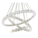 Lustra Led Suspendata Cu Telecomanda Si Cristal Teatru, 3 Cercuri, Lumina Rece/Calda/Neutra, Dimabila, Crom Lucios - vivimall.ro