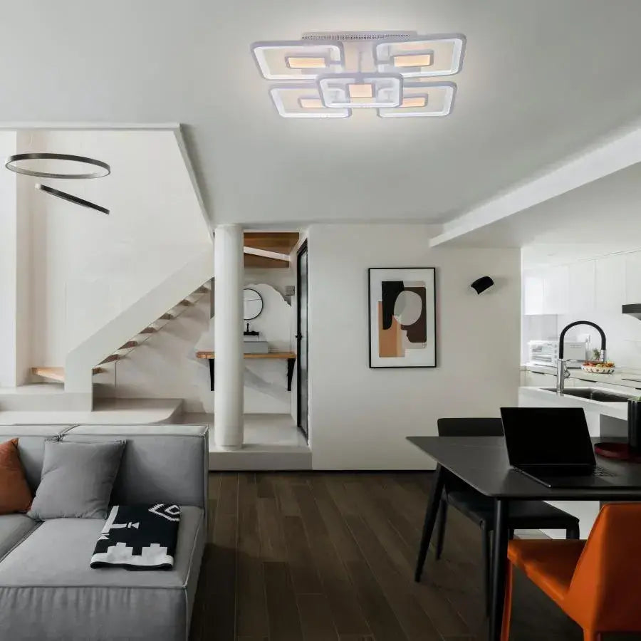 Lustra Led Cu Telecomanda Felix, 5 Patrate, Lumina Rece/Calda/Neutra, Dimabila - vivimall.ro