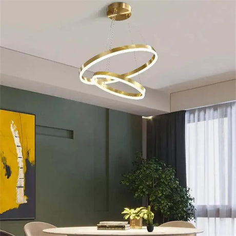Lustra Led Suspendata Cu Telecomanda Azariah, 2 Cercuri, Lumina Rece/Calda/Neutra, Dimabila, Lucios - vivimall.ro