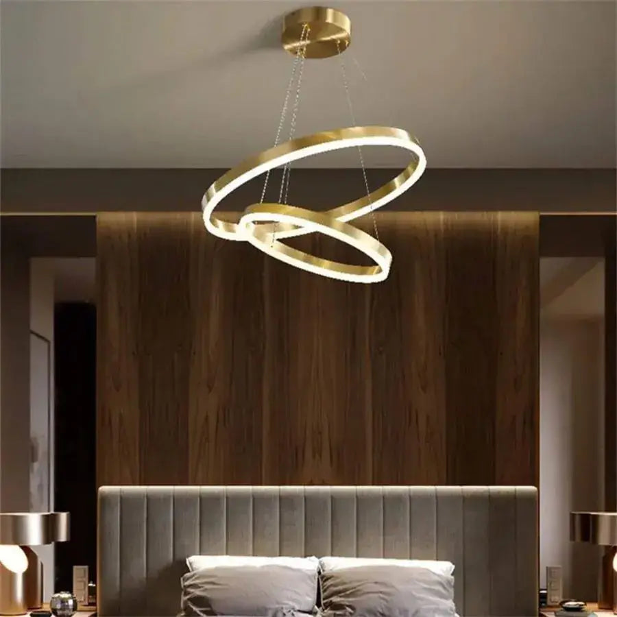 Lustra Led Suspendata Cu Telecomanda Azariah, 2 Cercuri, Lumina Rece/Calda/Neutra, Dimabila, Lucios - vivimall.ro