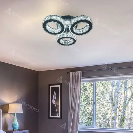 Lustra Led Cu Telecomanda Si Cristal Timotei, 3 Cercuri, Lumina Rece/Calda/Neutra, Dimabila - vivimall.ro