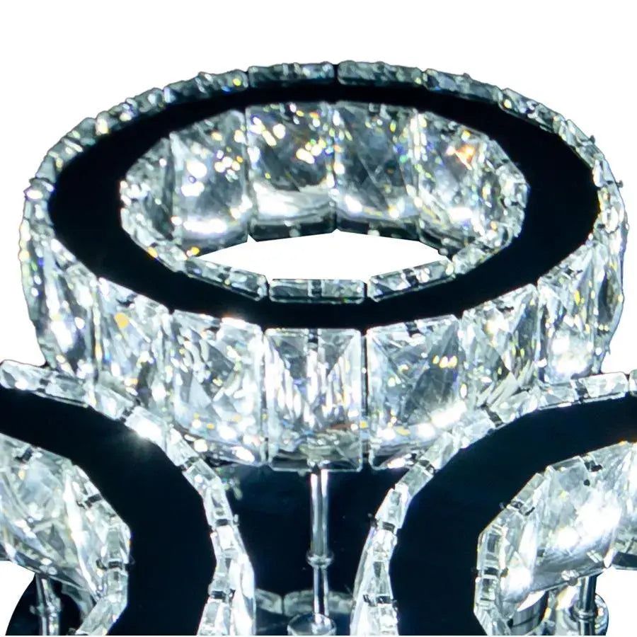Lustra Led Cu Telecomanda Si Cristal Timotei, 3 Cercuri, Lumina Rece/Calda/Neutra, Dimabila - vivimall.ro