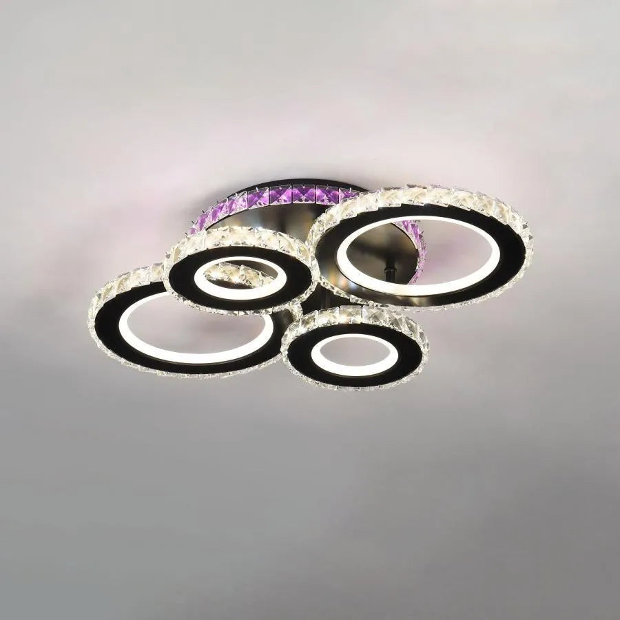 Lustra Led Cu Telecomanda Si Cristal Zafina Rgb, 4 Cercuri, Lumina Rece/Calda/Neutra, Dimabila - vivimall.ro