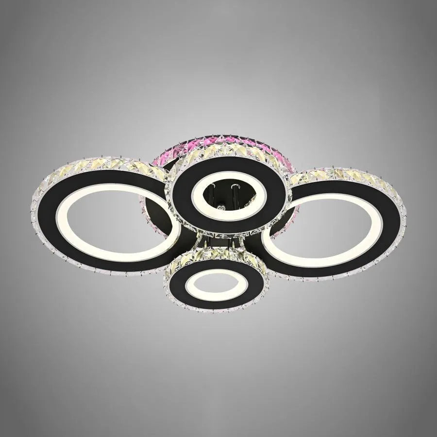 Lustra Led Cu Telecomanda Si Cristal Zafina Rgb, 4 Cercuri, Lumina Rece/Calda/Neutra, Dimabila - vivimall.ro