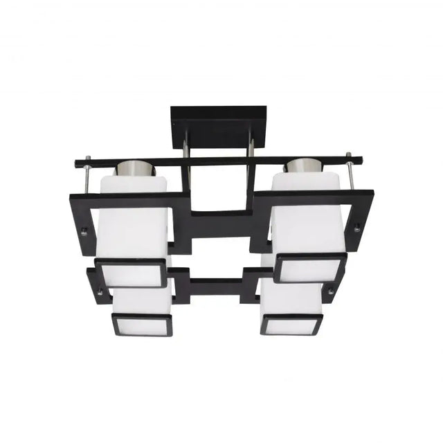 Lustra Clasica Aramis Cu Lemn, Abajur Patrat, 4 X Dulie E27 - vivimall.ro